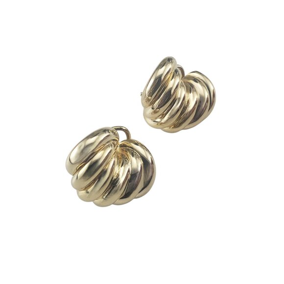 14 Karat Yellow Gold Ridged Earrings #19663 - Picture 2 of 7